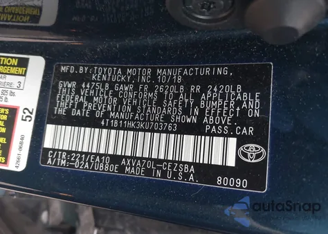 2019 Toyota Camry Se from USA, damaged, VIN 4T1B11HK3KU703763